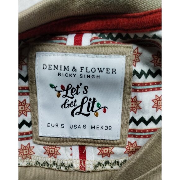 Denim & Flower Merry Christmas Santa Dressed Bear Long Sleeve Shirt Size S Beige - Picture 4 of 10